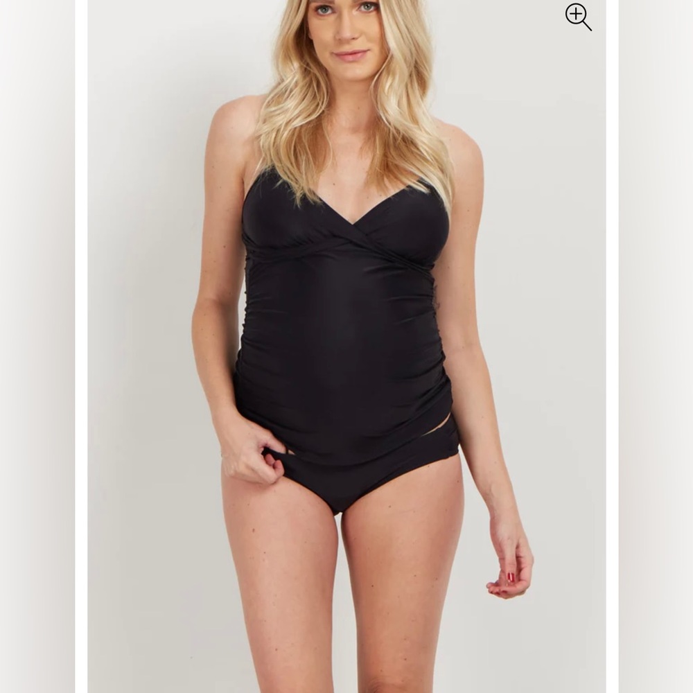 Black Wrap Front Maternity Tankini Top
